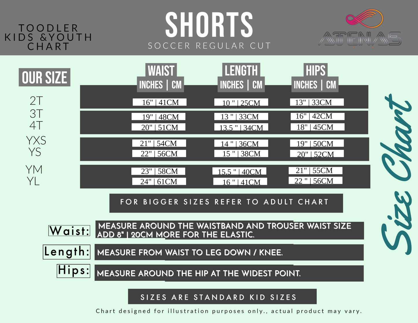 Shorts Chart Kids sizes
