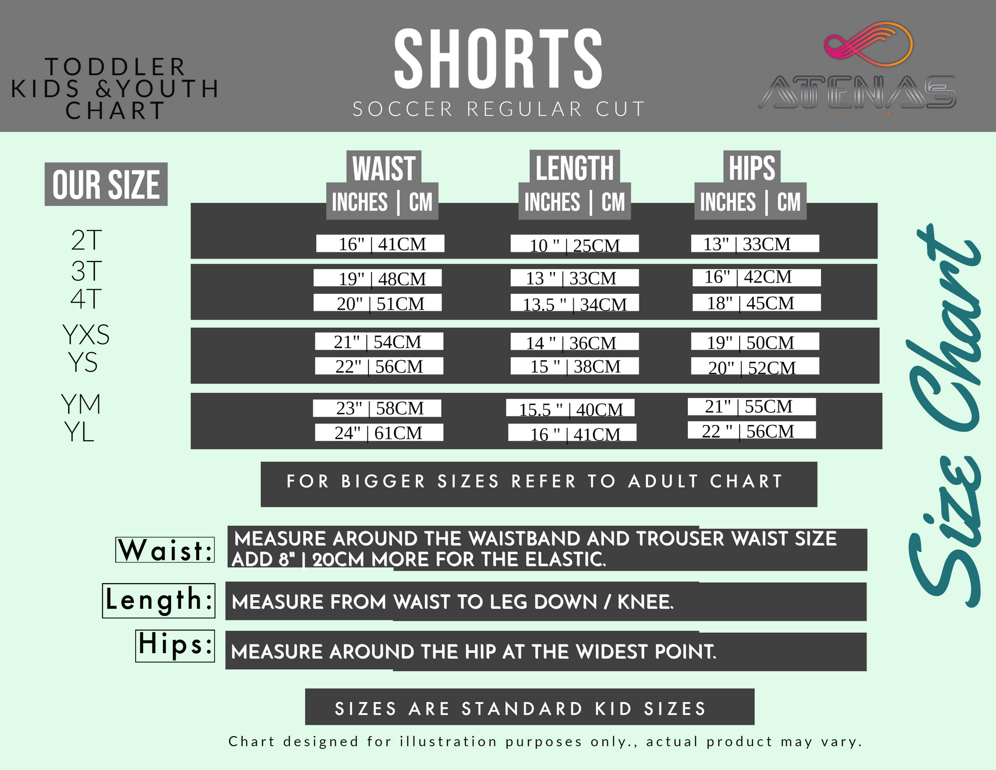 Size Chart Shorts Kids